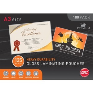 GBC Laminating Pouch A3 125 Micron Pk100 - Sheet Size Supported: A3 297 mm Width x 420 mm Length - Laminating Pouch/Sheet 