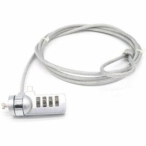 4XEM Laptop Combination Lock- 6FT - 6 ft Cable - Resettable - 4-digit - Patented T-bar/Combination Lock - Silver - Vinyl C