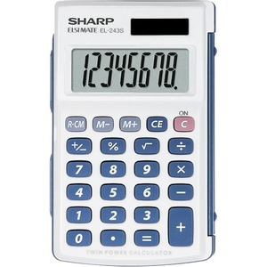 Sharp Elsi Mate EL243S Simple Calculator - Auto Power Off, Protective Hard Shell Cover, 3-Key Memory, Large Display - 8 Di