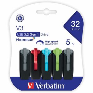 32GB Store 'n' Go® V3 USB 3.2 Gen 1 Flash Drive - 5pk - Assorted - 32GB - 5pk - Assorted