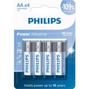 Philips Power Alkaline Battery - Alkaline - 4 - For Portable Audio Device, Toy - AA - 1.5 V DC Shelf Life