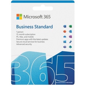 Microsoft 365 Business Standard FPP - Complete Product - 1 User, 5 Device - 1 Year - Medialess - English - Handheld, Intel