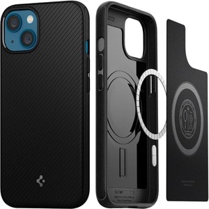 Spigen Mag Armor Case for Apple iPhone 13 Smartphone - Matte Black - Matte - Thermoplastic Polyurethane (TPU), Polycarbona