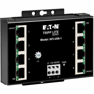 Eaton Tripp Lite Series 8-Port Unmanaged Fast Industrial Ethernet Switch - 10/100 Mbps, Ruggedized, -40° to 75°C, DIN/Wall