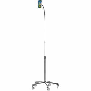 CTA Digital Heavy-Duty Rolling Floor Stand with Gooseneck and Phone Holder - Up to 7" Screen Support - 58" Height - Floor 