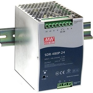 B+B SmartWorx MeanWell SDR-480P-24 Power Supply - DIN Mountable - 120 V AC, 230 V AC, 370 V DC Input - 24 V DC Output - 480 W