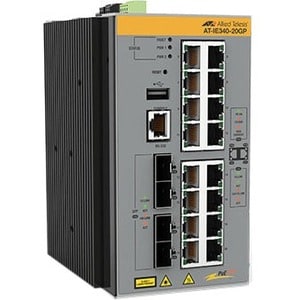Allied Telesis IE340 IE340-20GP 16 Portas Gerenciável Comutador de camada 3 - 3 Camada suportada - Modular - 4 Slots SFP -