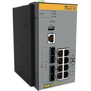 Allied Telesis IE340 IE340-12GT 8 Portas Gerenciável Comutador de camada 3 - 3 Camada suportada - Modular - 4 Slots SFP - 
