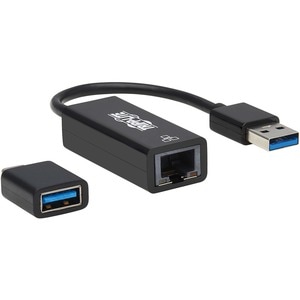 Tripp Lite by Eaton USB-C, USB-A to RJ45 Gigabit Ethernet Network Adapter (2xM/F), USB 3.2 Gen 1, Black - USB 3.0 Type A -