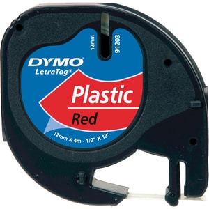 Etikettenband Dymo - 12 mm Breite x 4 m Länge - Rechteck - Rot - Plastik - Reißfest, Durable