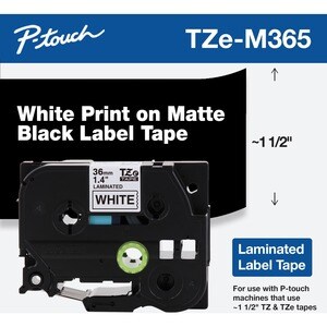Brother P-touch Label Tape - 36 mm Width - Rectangle - White on Matte Black - Laminated