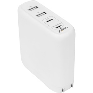 Rocstor 100W 4-Port Smart USB-C Power AC Adapter Charger - 2x USB-C & 2x USB Type-A Output - Simultaneously charge multipl