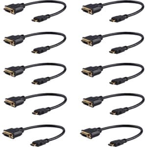 StarTech.com 8in (20cm) HDMI to DVI Adapter, DVI-D to HDMI (1920x1200p), 10 Pack, HDMI Male to DVI-D Female Cable, HDMI to