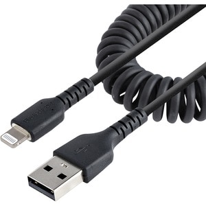 StarTech.com 50cm/20in USB to Lightning Cable, MFi Certified, Coiled iPhone Charger Cable, Black, Durable TPE Jacket Arami