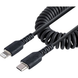 50cm USB C auf Lightning Kabel, spiralkabel, MFi-zertifiziert, Schnellladekabel für iPhone/iPad , schwarz, USB C 2.0 - Cab