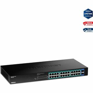 TRENDnet 26-Port Gigabit PoE+ Switch, 24 x 30W PoE+ Ports, 2 Gigabit SFP Slots, 380W PoE Budget, 52Gbps Switching Capacity