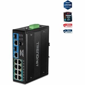 TRENDnet 10-Port Hardened Industrial Unmanaged Gigabit PoE ++ DIN-Rail Switch, 4 Gigabit PoE++ Ports, 4 Gigabit PoE+, 2 Gi