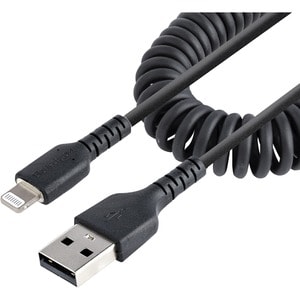 StarTech.com 50cm/20in USB to Lightning Cable, MFi Certified, Coiled iPhone Charger Cable, Black, Durable TPE Jacket Arami