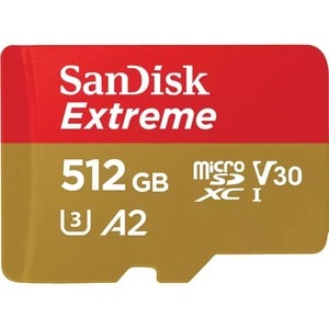 Carte microSDXC SanDisk Extreme - 512 Go - UHS-I/Classe 3 - V30 - 190 Mo/s en Lecture - 130 Mo/sSpaceen Écriture