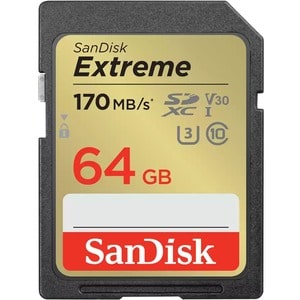 SanDisk Extreme 64 GB Class 10/UHS-I (U3) V30 SDXC - 170 MB/s Read - 80 MB/s Write