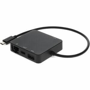 AddOn 8in USB C Male to USB C 3.1, HDMI 4K, USB A 3.1 Gen 2, and RJ-45 Female Black Hub - This is a 8in USB-C Male to USB 