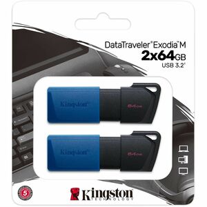 Kingston DataTraveler Exodia M 64 GB USB 3.2 (Gen 1) Type A Flash Drive - Blue, Black - 2 / Pack