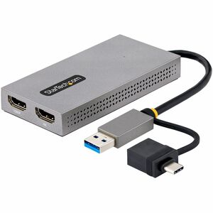 StarTech.com USB to Dual HDMI Adapter, USB A/C to 2x HDMI Displays (1x 4K30, 1x 1080p), USB 3.0 to HDMI Converter, 4in/11c