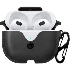 Twelve South AirSnap Carrying Case Apple AirPods (Gen 3) - Black - Top Grain Leather, Nylon, Metal Body - Wrist Strap, Clip - 2.8" Height x 2.2" Width x 1.1" Depth