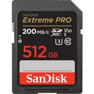 SanDisk Extreme PRO 512 GB Class 3/UHS-I (U3) V30 SDXC - 200 MB/s Read - 140 MB/s Write - 10 Year Warranty - Lifetime Warr