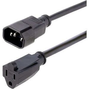 StarTech.com 3ft (1m) Power Extension Cord, IEC C14 to NEMA 5-15R, 10A 125V, 18AWG, Black, Outlet Extension Cable for Powe