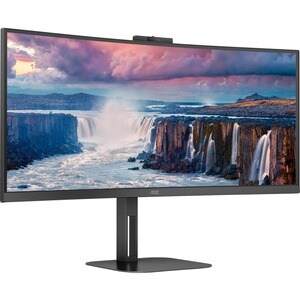 AOC CU34V5CW/BK 34" Class Webcam UW-QHD Curved Screen LCD Monitor - 21:9 - Metal Black - 86.4 cm (34") Viewable - Vertical