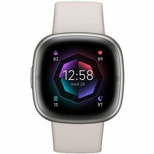 Fitbit Sense 2 Smart Watch - Lunar White, Platinum Body Color - Aluminium Body Material - Pulse Oximeter Sensor, Heart Rat