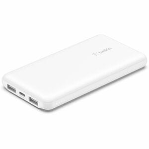 Belkin 15W 3-port USB Power Bank - 10K mAh - 2xUSB-A (12W), 1xUSB-C (15W) - Portable Charger - w/ USB-A to USB-C Cable - W