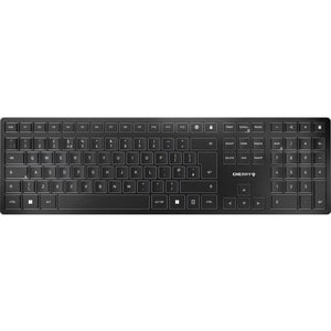 CHERRY KW 9100 SLIM Keyboard - Wireless Connectivity - Spanish - Black, Silver - Scissors Keyswitch - Bluetooth/RF - 4 - 1