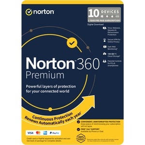 LifeLock Norton 360 Premium - Subscription Licence - 10 Device, 1 User - 1 Year - Annual Fee - Email