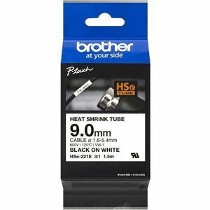 Etiquette pour Câbles Brother - 9 mm Width x 1500 mm Longueur - Transfert thermique - Noir, Blanc - Thermo-rétractable, Du