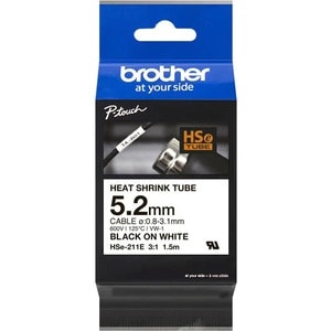 Etiquette pour Câbles Brother - 5,20 mm Width x 1500 mm Length x 3,10 mm Diamètre - Rectangle - Noir sur blanc - Thermo-ré