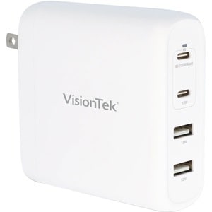 VisionTek 100W GaN II Power Adapter - 4 Port - 100 W - 120 V AC, 230 V AC Input - 5 V DC, 9 V DC, 15 V DC, 20 V DC Output 