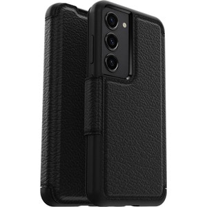 OtterBox Strada Carrying Case (Folio) Samsung Galaxy S23 Smartphone - Shadow (Black) - Drop Resistant - Metal, Leather, Po