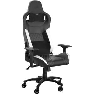 Corsair T1 RACE Gaming Chair - Black/White - For Gaming - PVC Leather, Nylon, Memory Foam - White, Black