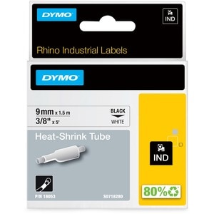 Rhino Heat Shrink Tube Label - 23/64" (9 mm) Width x 59 1/16" (1500 mm) Length - Rectangle - Thermal Transfer - Black on W