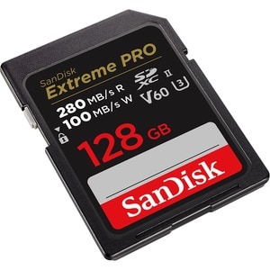 SanDisk Extreme PRO 128 GB UHS-II V60 SDXC - 280 MB/s Read - 100 MB/s Write