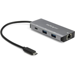 StarTech.com USB/Ethernet Combo Hub - USB 3.1 Type C - External - Black, Space Gray - UASP Support - 3 Total USB Port(s) -