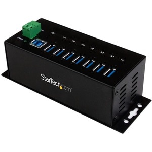 7 Port Industrial USB 3.0 Hub - 15kV ESD and 350W Surge Protection - DIN Rail / Surface Mountable Metal Housing - Wide-ran