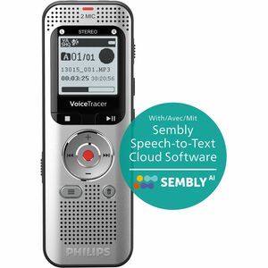 Philips VoiceTracer DVT2015 8GB Voice Recorder with Sembly Cloud Speech-to-Text Software - 8GB, Stereo Microphones, MicroS