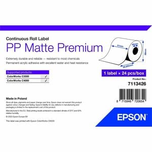 Etiquette polyvalente Epson - 29 mm Hauteur x 51 mm Largeur - Mat - Blanc - Polypropylène - Résistant à la chaleur, Résist