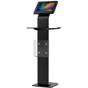 CTA Premium Locking Floor Stand Kiosk with Universal Security Enclosure, Keyboard Tray, and Storage Compartment (Black) - 