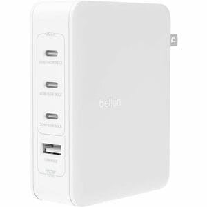 Belkin 140W Portable 4-Port GaN Wall Charger - 3xUSB-C, 1xUSB-A (140W Total) - Fast Charging - Power Adapter - White - 140