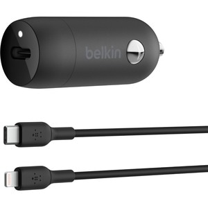 Belkin BoostCharge 30W USB-C Car Charger + USB-C to Lightning cable - 1.01 m Cable - 12 V DC Input - 3 A - Black