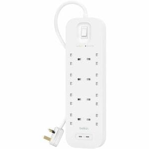 Belkin Connect Surge Suppressor/Protector - White - 2 x USB Type C, 8 x British BS1363 - 900 J - 2 m - Wall Mountable